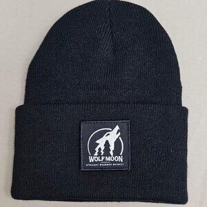 Wolf Moon Bourbon Whiskey Black Beanie Hat Paramount Apparel Embroidered Patch